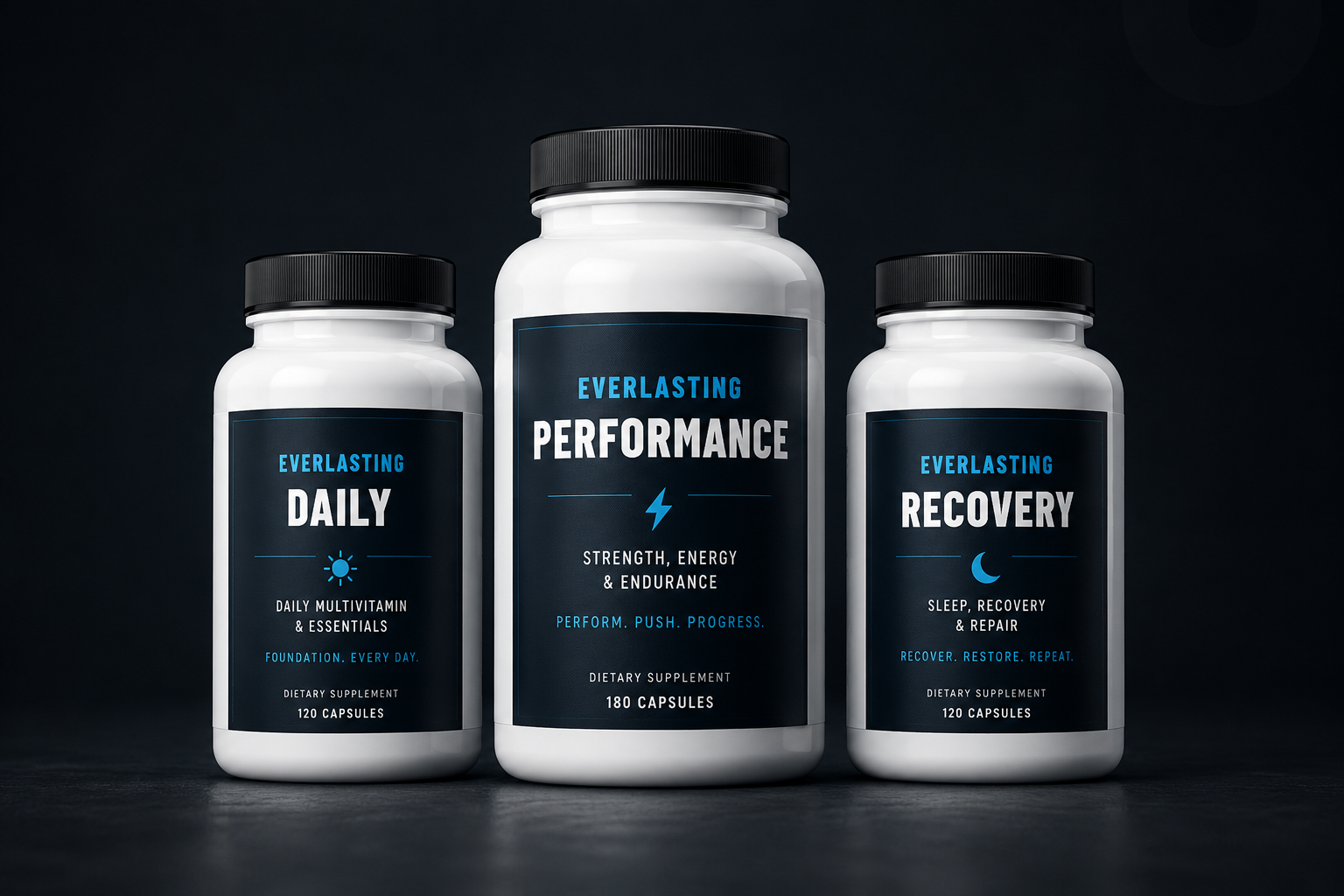 Concept preview of The Everlasting Man Daily, Performance and Recovery supplements